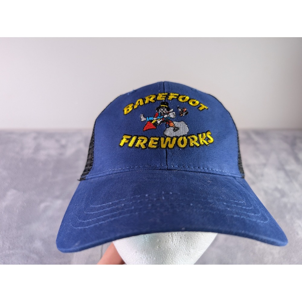 Cap America Barefoot Fireworks Trucker Hat Navy Blue Black Mesh Snapback Cap